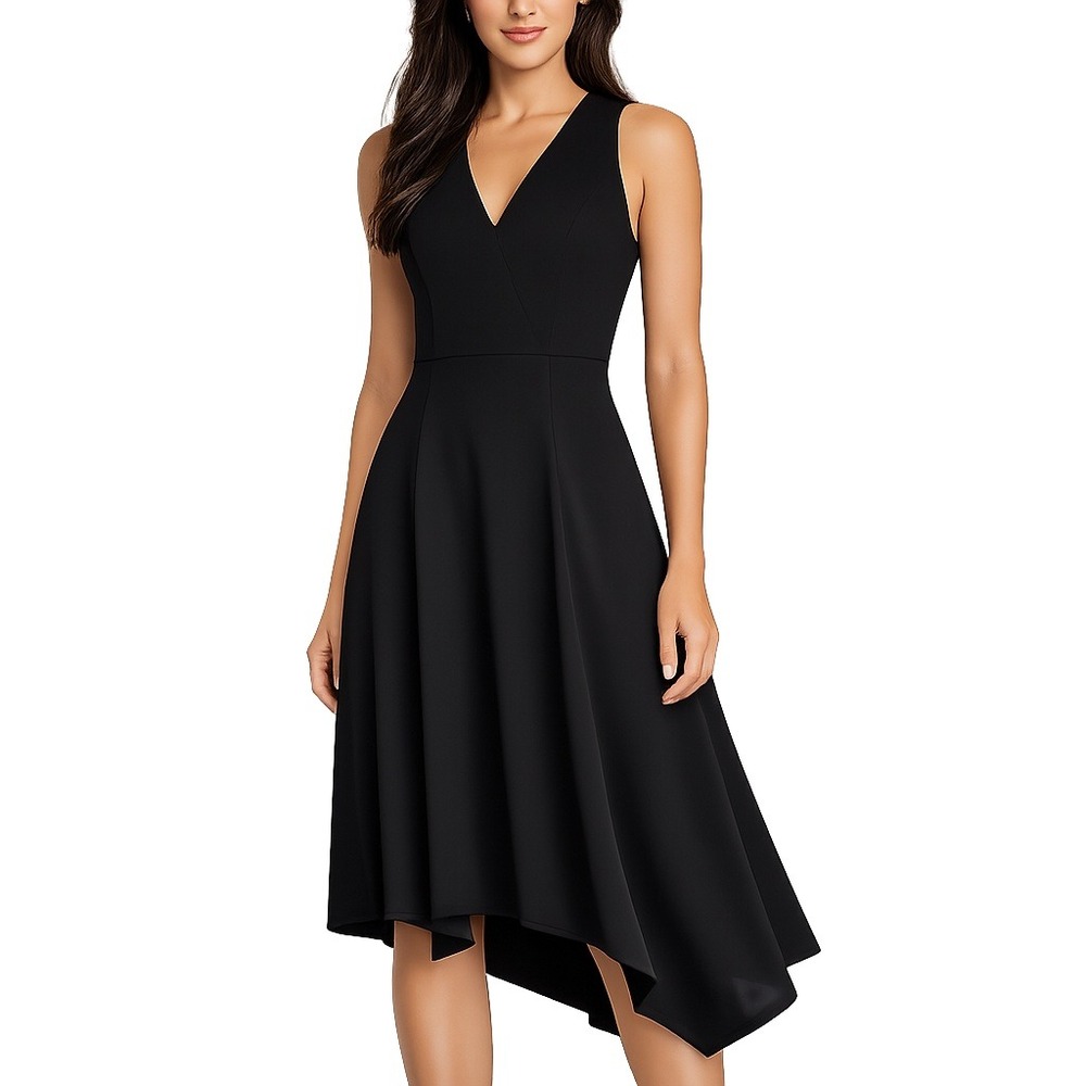 DKNY Little Black Dress Womens 8 Asymmetrical Handkerchief Hem Sleeveless Midi